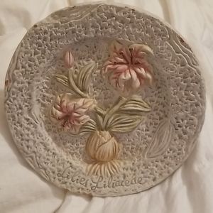 Decorative Flowered Plate with Lily Script Phrase